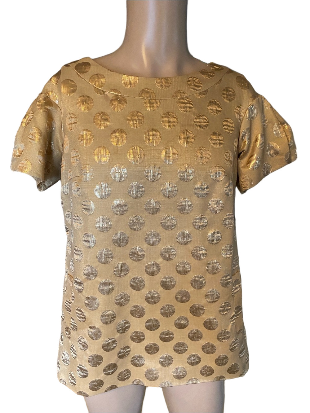 Lela Rose Gold Polka Dot silk short Sleeve Top - Women's  gb3